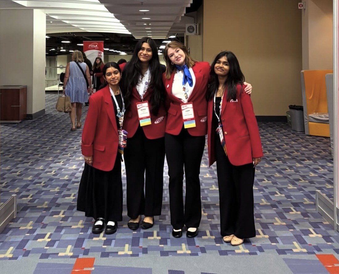 Four Lebanon Trail FCCLA members in red blazers at the National Leadership Conference